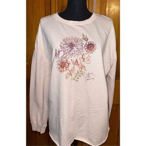 C & C California Floral Graphic Long Sleeve Light Pink Top Size Large